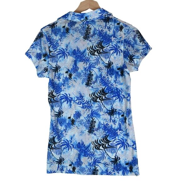Daily Sports Blue Palm Print Polo Shirt Size M Tropical Short Sleeve Golf Active - Picture 3 of 8